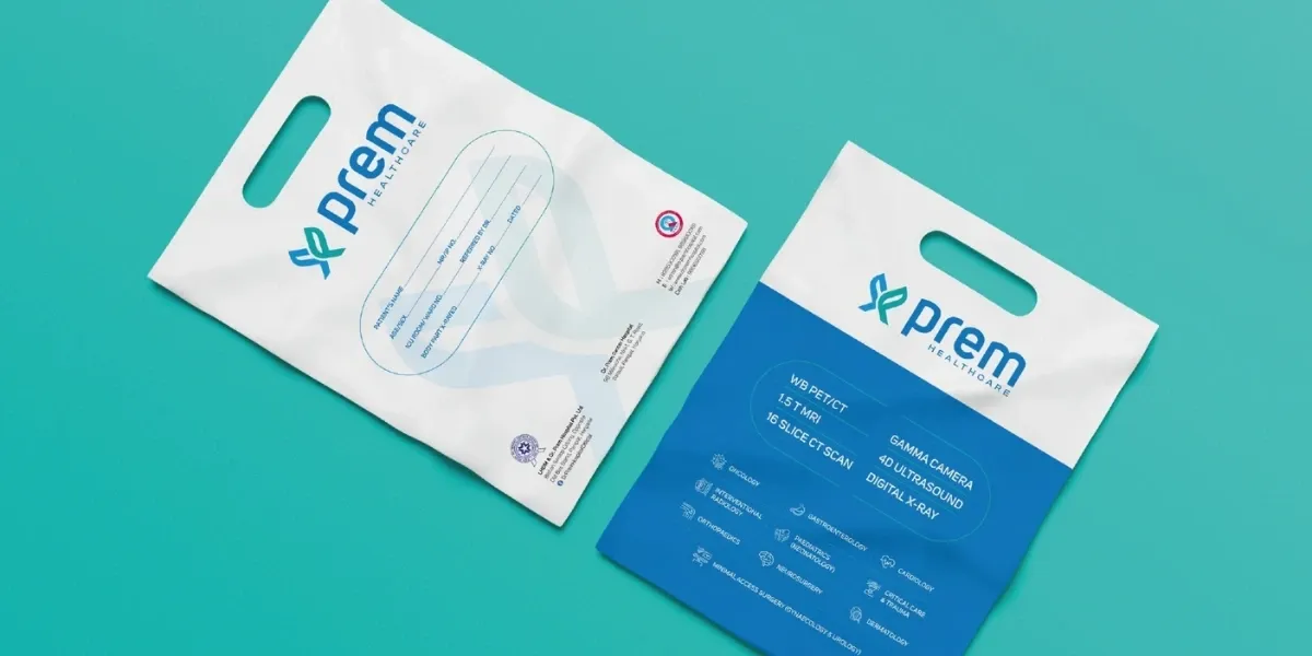 Prem Healthcare branding and stationery mockups